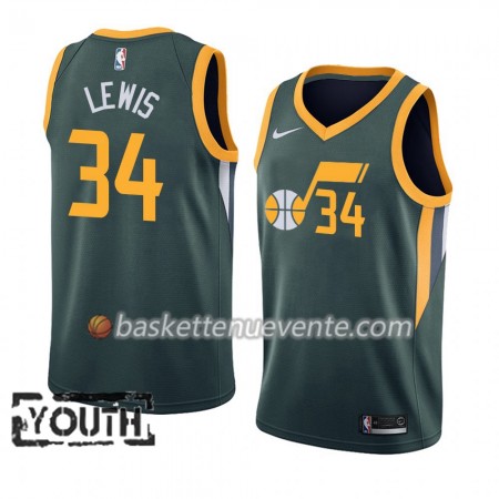 Maillot Basket Utah Jazz Trey Lewis 34 2018-19 Nike Vert Swingman - Enfant